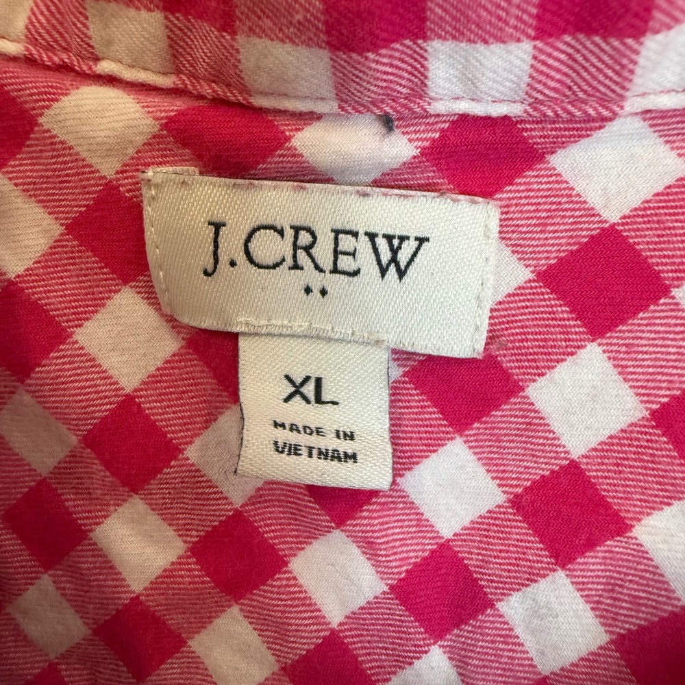 J Crew Pink White Gingham Plaid Button Up Shirt Top XL Reimagined Cotton - Picture 3 of 6